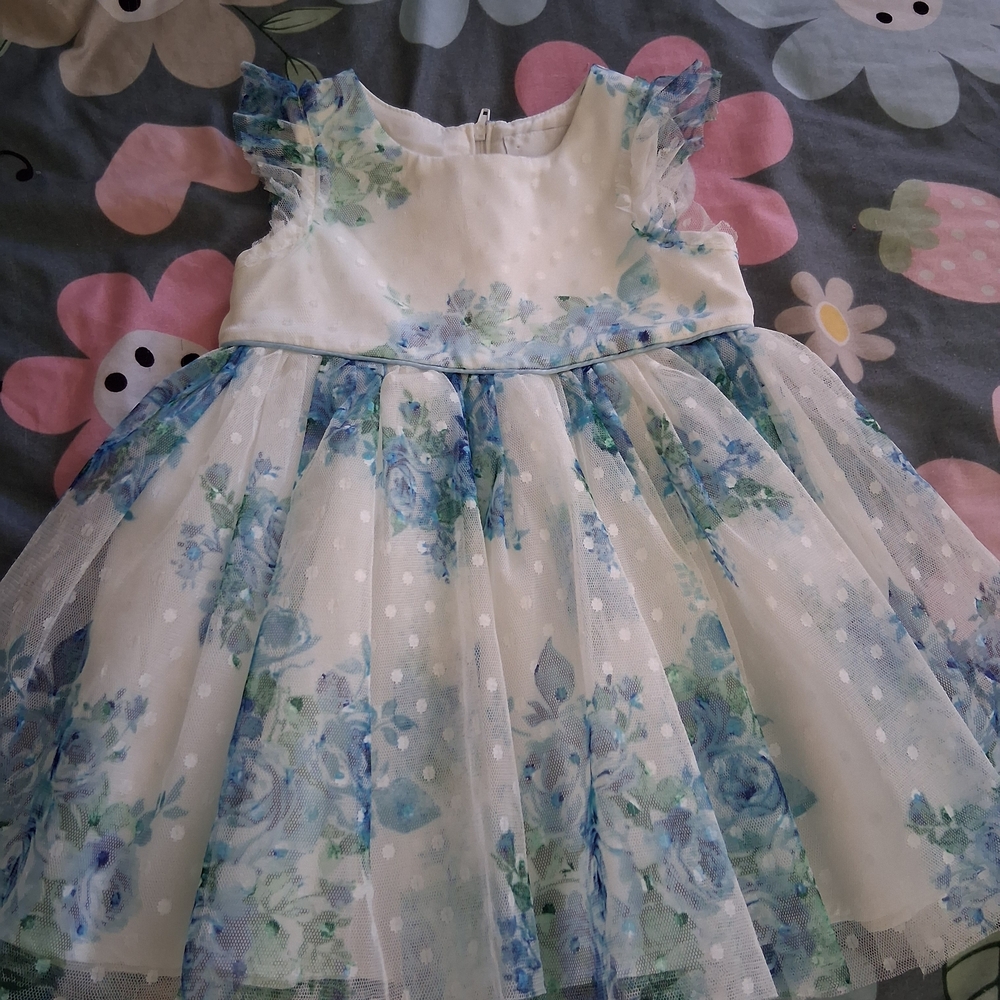 Rare Editions Blue and White Floral Dress